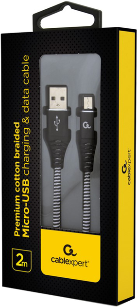 Кабель Cablexpert USB — MicroUSB 2 м Black/White (CC-USB2B-AMmBM-2M-BW) - зображення 2