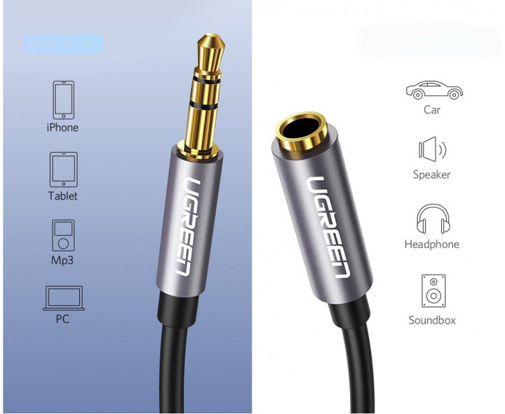 Кабель Ugreen AV118 3.5 мм Male to 3.5 мм Female 3 м Black (90402026) - зображення 3