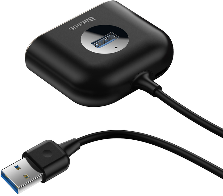 USB Hub Baseus Square Round 4 in 1 USB3.0 - USB 3.0 / 3 х USB 2.0 Black (CAHUB-AY01) - зображення 1