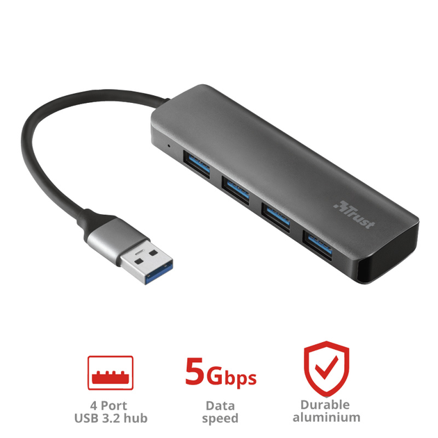 Hub USB Trust Halyx 4 porty USB-A 3.2 Aluminium (TR23327) - obraz 2