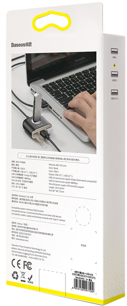 Hub USB Baseus Square Round 4 w 1 USB3.0 - USB 3.0 / 3 x USB 2.0 Czarny (CAHUB-AY01) - obraz 7