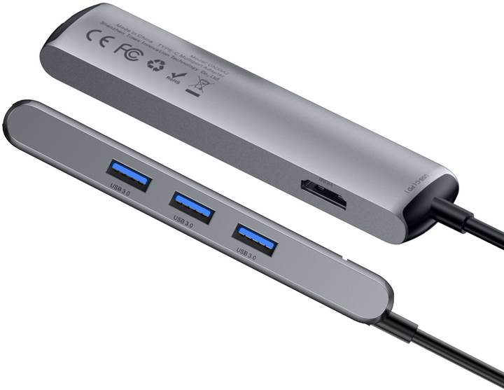 Hub USB Baseus Mechanical Eye Six-in-one Type-C (PD 87W) CAHUB-J0G na USB 3.0 x 3 + HDMI + RJ45 Ethernet + Type-C PD szary (16634) - obraz 6