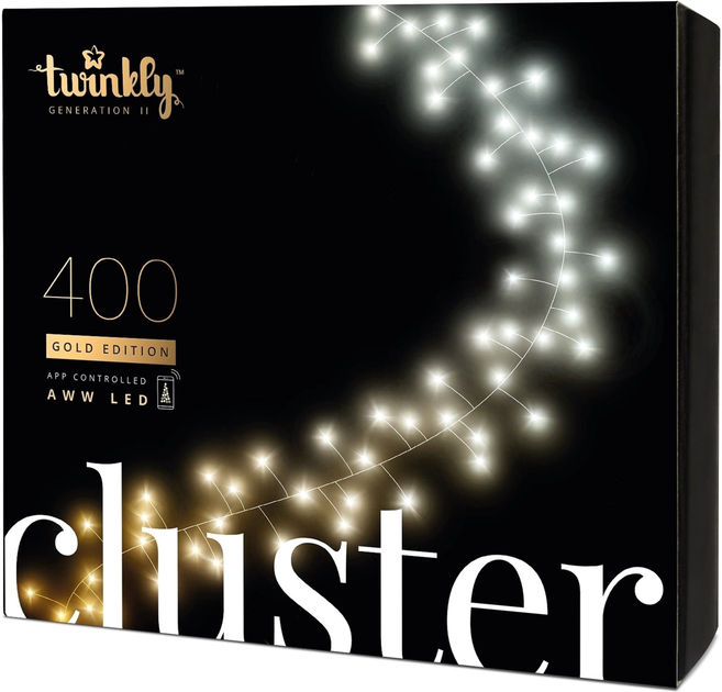 Світлодіодна Smart LED-гірлянда Twinkly Cluster AWW 400, BT + Wi-Fi, Gen II, IP44 кабель чорний (TWC400GOP-BEU) - зображення 1