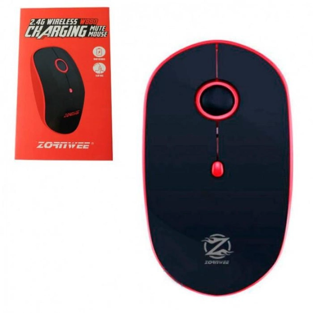 Беспроводная компьютерная мышка ZORNWEE W880 с аккумулятором мышь чёрная с красным - изображение 1