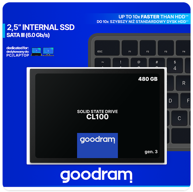 Dysk SSD Goodram CL100 Gen.3 480GB 2.5" SATA III 3D NAND TLC (SSDPR-CL100-480-G3) - obraz 3