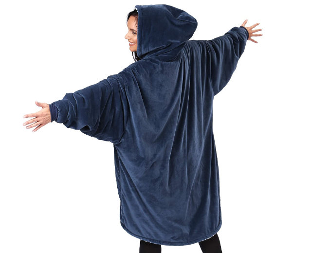 Тёплый и мягкий плед-толстовка Huggle Ultra Plush Blanket Hoodie One size Fits all с капюшоном Синий - изображение 3
