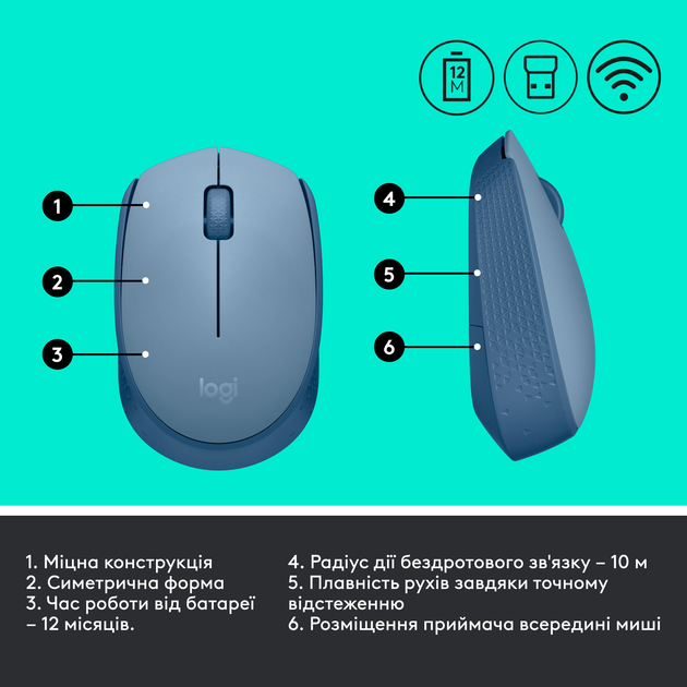Мышь Logitech M171 Wireless Blue (910-006866) - изображение 7