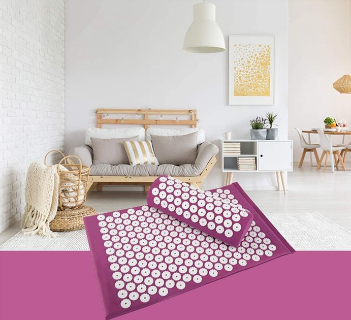Килимок ортопедичний масажний Фіолетовий Acupressure mat з подушкою Іплікатор Кузнєцова - зображення 6