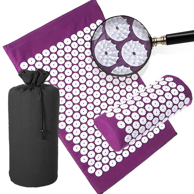 Килимок ортопедичний масажний Фіолетовий Acupressure mat з подушкою Іплікатор Кузнєцова - зображення 9