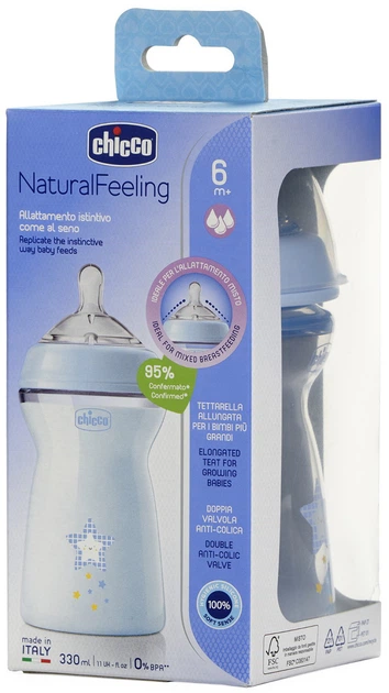 Butelka do karmienia Chicco Natural Feeling Color plastikowa 330 ml 6 m+ Niebieska (81335.20) - obraz 2