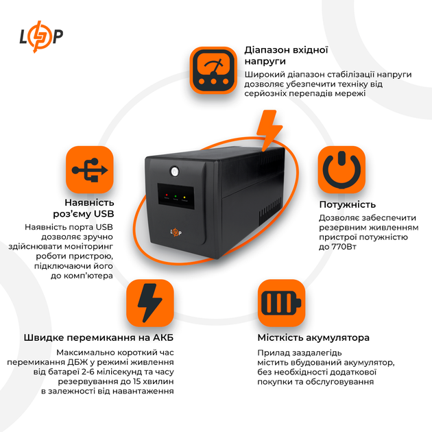ИБП LogicPower LPM-U1100VA-P (LP10358) - Фото 4 ИБП LogicPower LPM-U1100VA-P (LP10358) - изображение 4