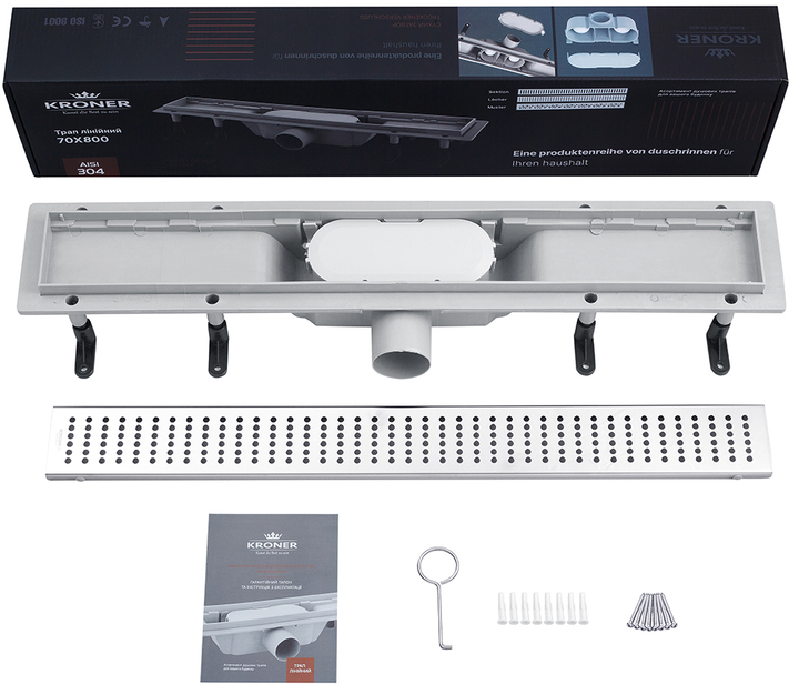 Трап для душа линейный Kroner KRP Harz L80 Löcher с решеткой - изображение 4