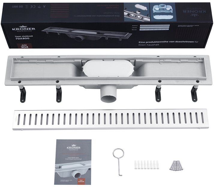 Трап для душа линейный Kroner KRP Harz M80 Muster с решеткой - изображение 4