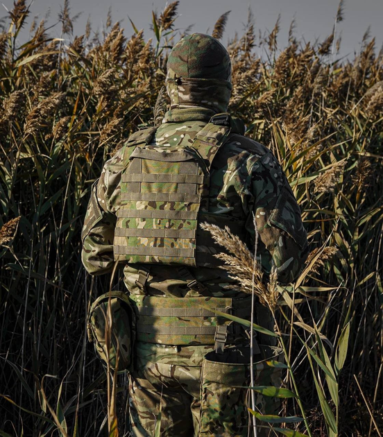 Плитоноска тактическая быстросъемная военная жилетка разгрузка, 14 подсумков, защита 360, система молли, Cordura 1000D, цвет мультикам, регулируемый размер 422 - изображение 2