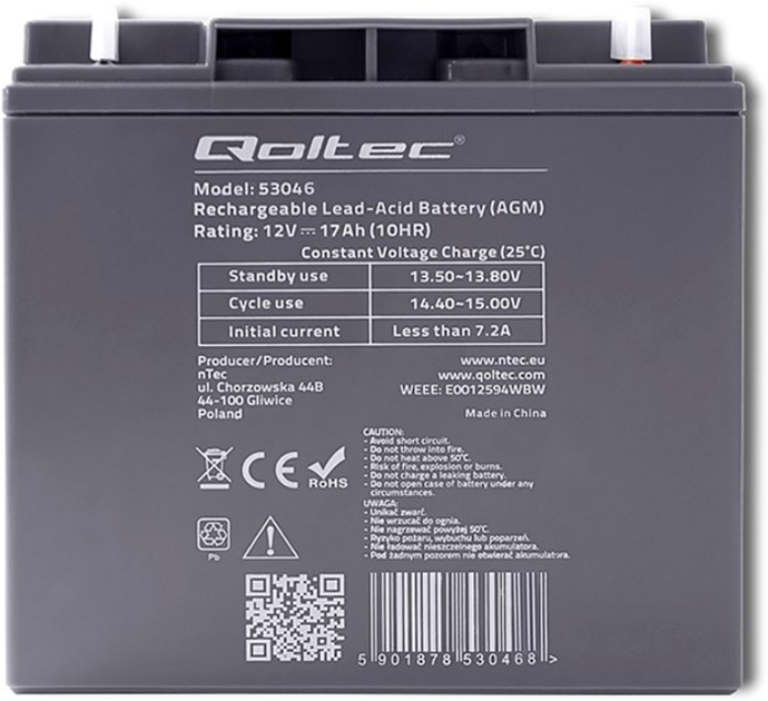 Akumulator Qoltec AGM 12V-17Ah max. 255A (5901878530468) - obraz 1