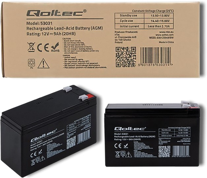 Akumulator Qoltec AGM 12V-9Ah max. 135A (53031) - obraz 5