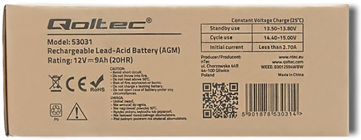 Akumulator Qoltec AGM 12V-9Ah max. 135A (53031) - obraz 6