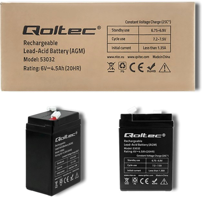 Акумуляторна батарея Qoltec AGM 6V-4.5Ah max. 67.5A (5901878530321) - зображення 5