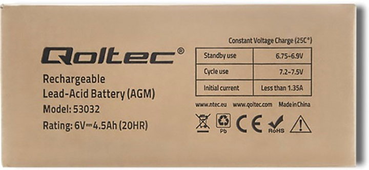 Акумуляторна батарея Qoltec AGM 6V-4.5Ah max. 67.5A (5901878530321) - зображення 6