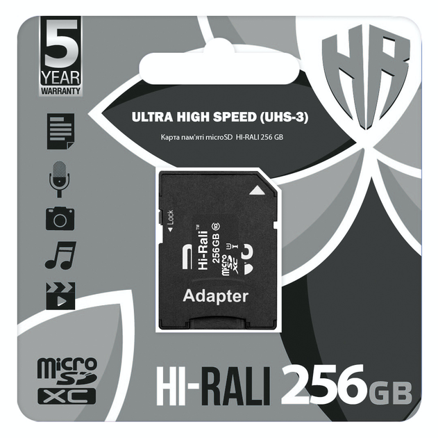 Карта памяти MicroSDXC 256GB UHS-I U3 Class 10 Hi-Rali + SD-adapter (HI-256GBSD10U3-01) - изображение 2