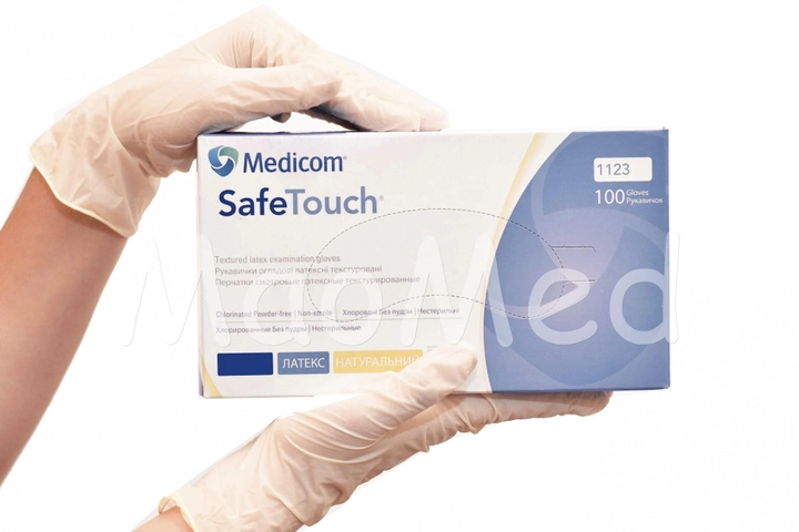Латексные перчатки Medicom SafeTouch Strong (5,5 г) текстурированные без пудры размер XS 100 шт. Белые - изображение 1