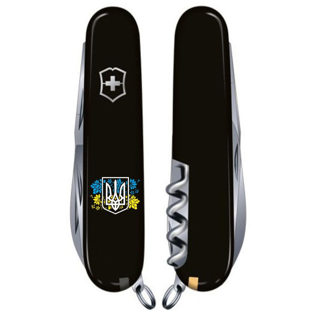 Нож складной 91 мм, 15 функций Victorinox HUNTSMAN UKRAINE Черный/Герб Украины с цветочным флагом - изображение 2