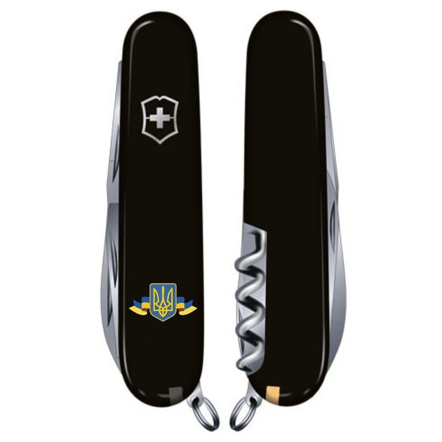 Нож складной 91 мм, 14 функций Victorinox CLIMBER UKRAINE Черный/Герб Украины с лентой - изображение 2