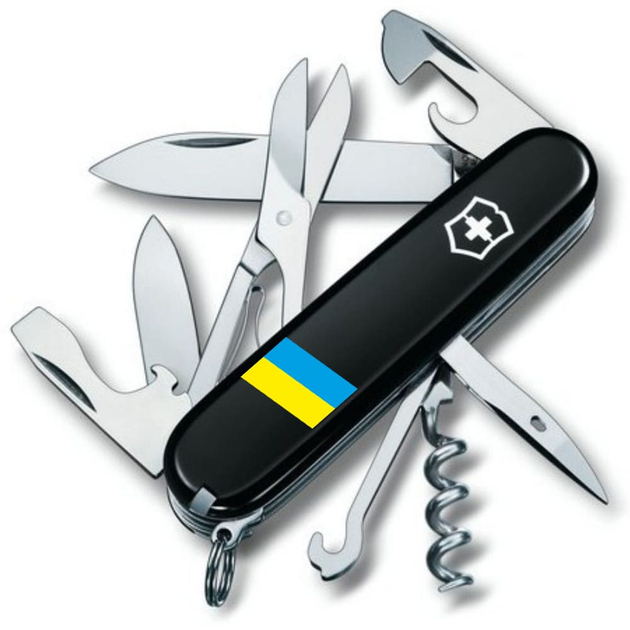 Нож складной 91 мм, 14 функций Victorinox CLIMBER UKRAINE Черный/Флаг Украины - изображение 1