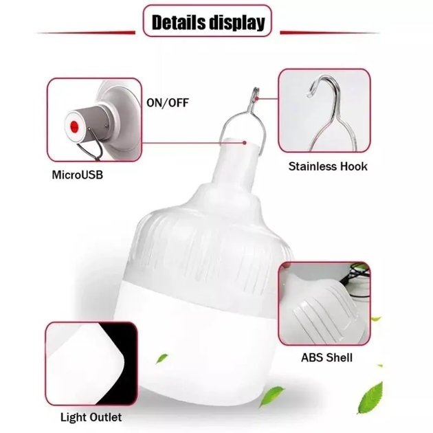 Лампа-ліхтар для кемпінгу акумуляторна LED Lamp 1200mAh автономна світлодіодна з трьома режимами роботи та гаком XO YH04 White - зображення 10