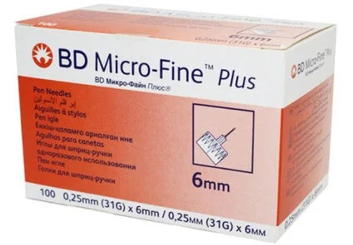 Голки 6 мм для шприц-ручок інсулінових - BD Micro-Fine Plus 31G, 100 шт - изображение 2