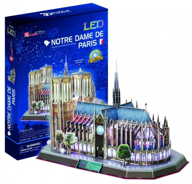Puzzle 3D CubicFun Katedra Notre Dame LED (L173h) - obraz 1