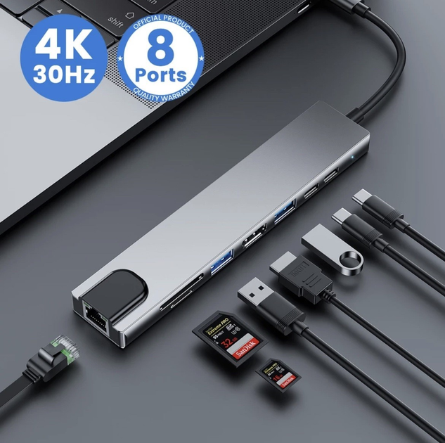 Мультифункциональный USB-Хаб 8в1 с входом Type-C Addap MH-04 / HDMI ...