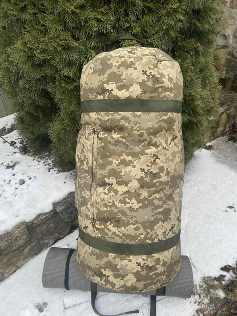 Армейский баул 100 літрів військовий тканина кордура ЗСУ тактичний сумка рюкзак похідний з місцем під каремат колір піксель 1949 - зображення 2