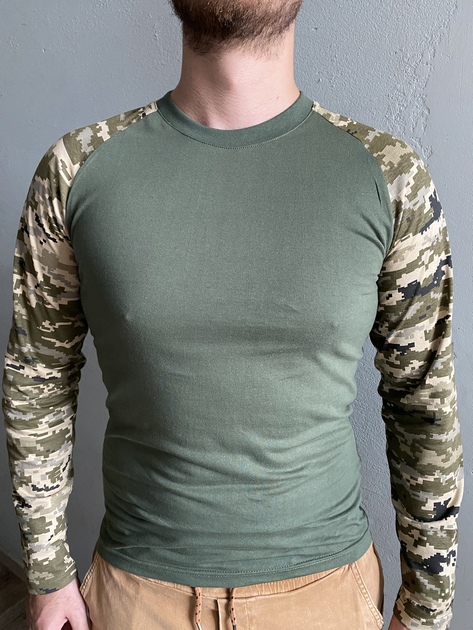 Військова футболка з довгим рукавом (військовий лонгслів) Cedra Military L Олива+Піксель - зображення 1