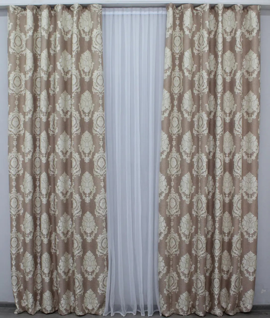 Шторы VR-Textil Корона Пудровый с кремовым узором 270х150 см 2 шт (30 ...