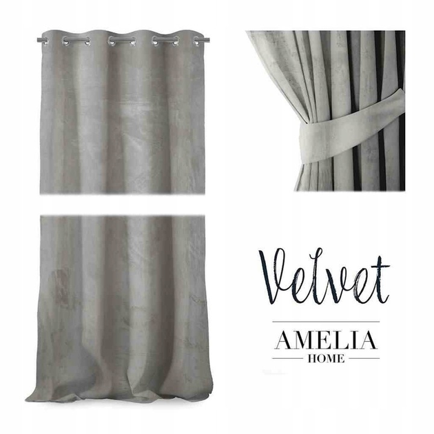 Штора блек-аут на люверсах AmeliaHome Velvet 140 х 270 см (13050716935) срібло - зображення 5