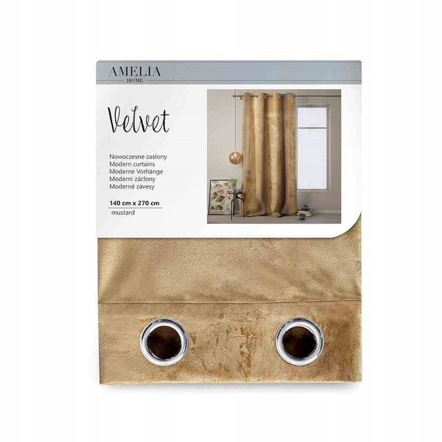 Штора блек-аут на люверсах AmeliaHome Velvet 140 х 270 см (13050716415) гірчичний - Фото 3 Штора блек-аут на люверсах AmeliaHome Velvet 140 х 270 см (13050716415) гірчичний - изображение 3