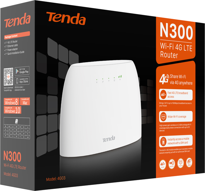 4G WI-FI-роутер Tenda 4G03 White - зображення 4