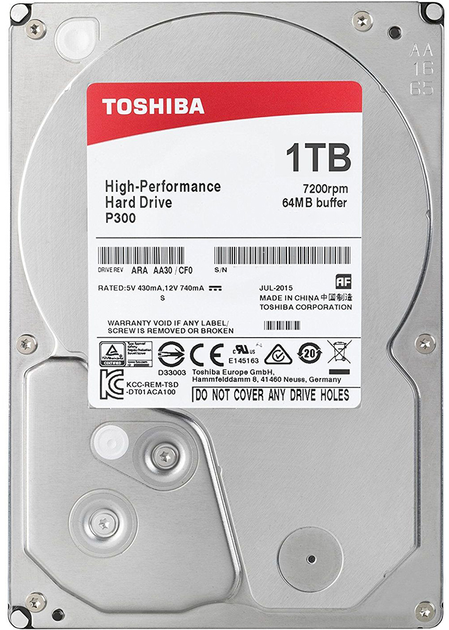 Жорсткий диск Toshiba P300 1TB 7200rpm 64MB HDWD110UZSVA 3.5 SATA III - зображення 1