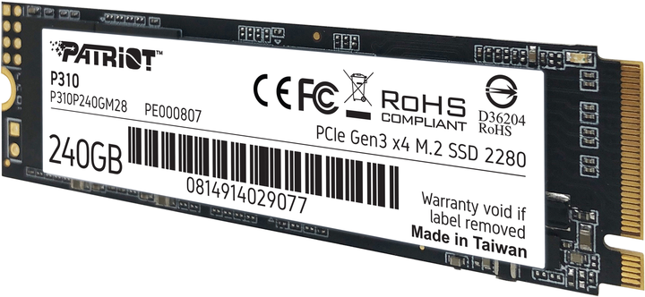 SSD диск Patriot P310 240GB M.2 2280 NVMe PCIe 3.0 x4 3D NAND TLC (P310P240GM28) - зображення 5