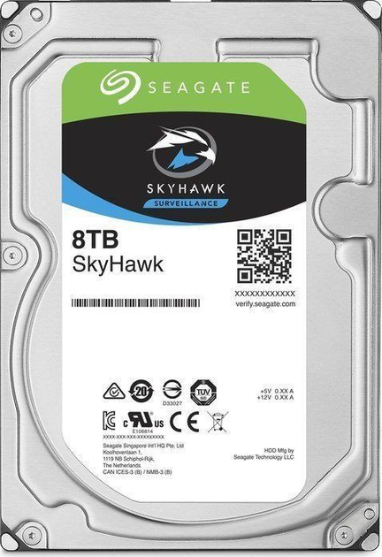 Dysk twardy Seagate SkyHawk 8 TB 7200 obr./min 256 MB ST8000VX004 3.5 SATAIII - obraz 1