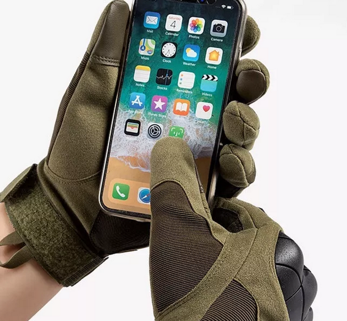 Тактические перчатки Touchscreen олива полное покрытие розмір L - изображение 2