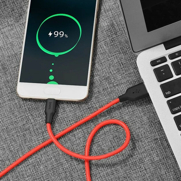 Кабель HOCO X21 USB для Type-C 2A, 1m, silicone, TPE connectors, Black+Red - зображення 4