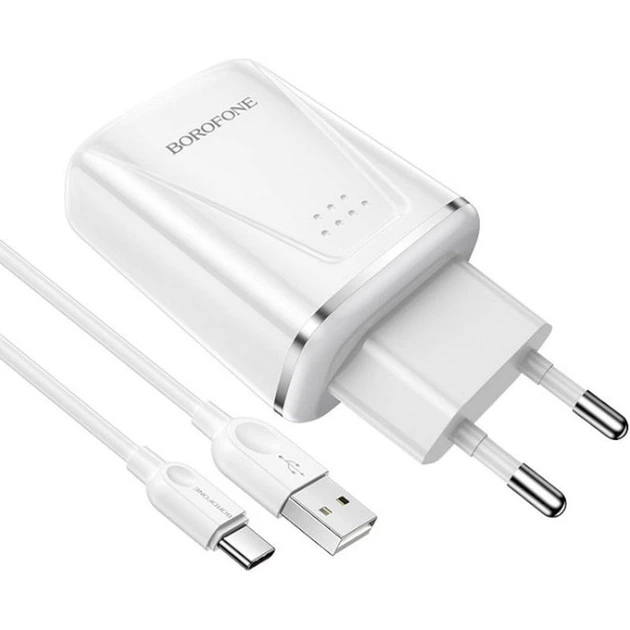 Мережевий зарядний пристрій Borofone BA54A Wide road dual port QC3.0 charger (Type-C) White (BA54ACW) - изображение 2