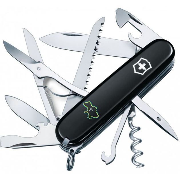 Ніж складаний швейцарський 91 мм/15 функцій Victorinox HUNTSMAN UKRAINE Чорний/Кордони України + Дім - зображення 1