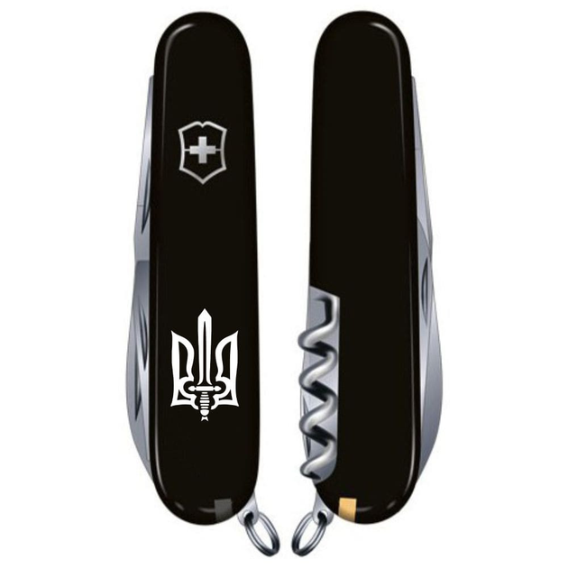 Нож складной швейцарский 91 мм/12 функций Victorinox SPARTAN UKRAINE Черный/Трезубец ОУН белый - изображение 2