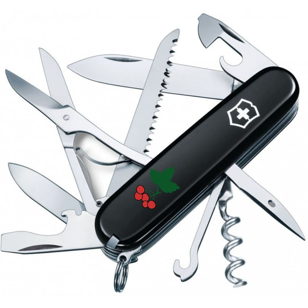 Ніж складаний швейцарський 91 мм/15 функцій Victorinox HUNTSMAN UKRAINE Чорний/Калина - зображення 1