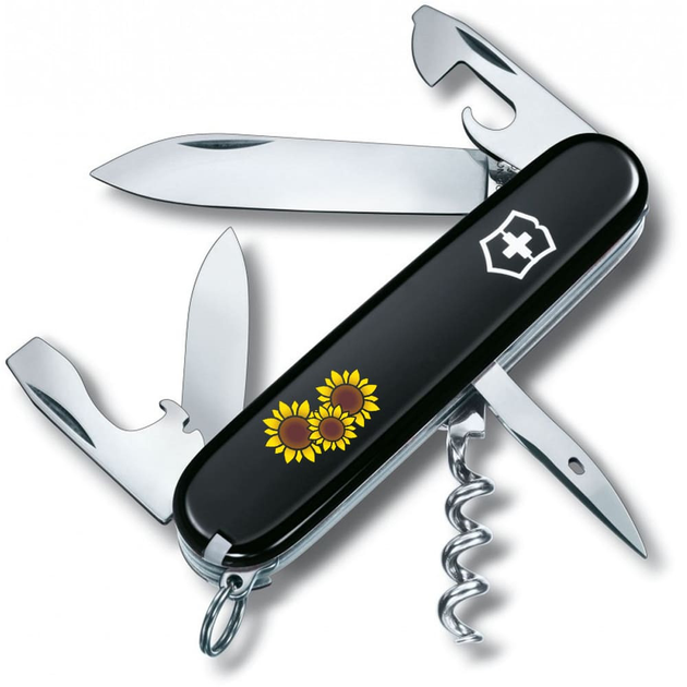 Ніж складаний швейцарський 91 мм/12 функцій Victorinox SPARTAN UKRAINE Чорний/Соняшники - зображення 1