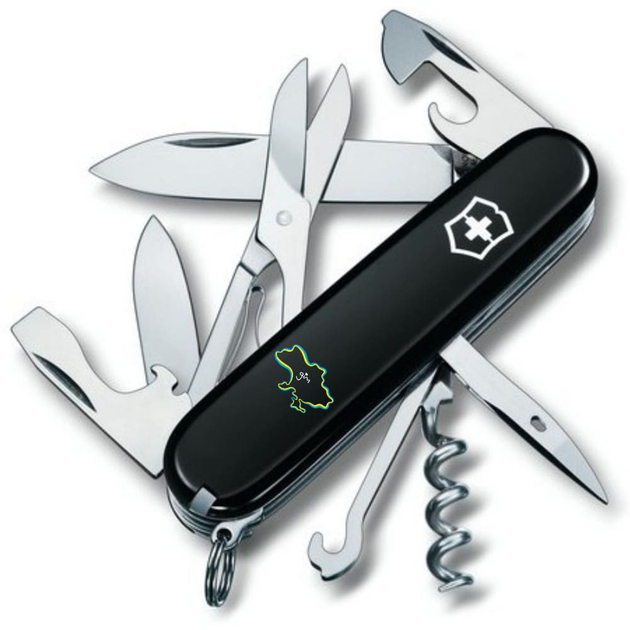 Нож складной швейцарский 91 мм/14 функций Victorinox CLIMBER UKRAINE Черный/Границы Украины + Дім - изображение 1