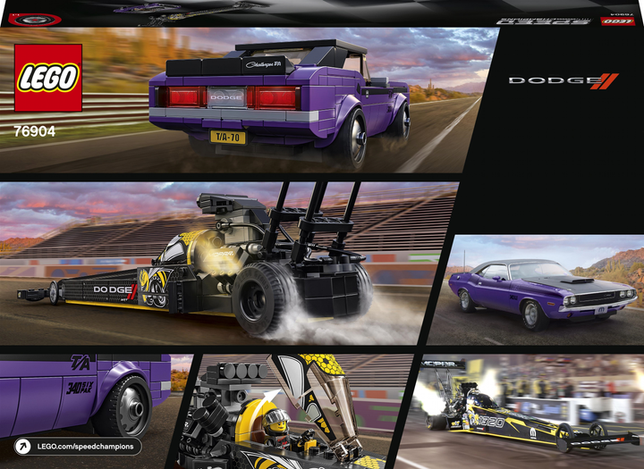 Конструктор LEGO Speed Champions Mopar Dodge//SRT Top Fuel Dragster і 1970 Dodge Challenger T/A 627 деталей (76904) - зображення 9